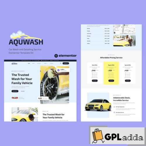 Aquwash - Car Wash and Detailing Service Elementor Template Kit