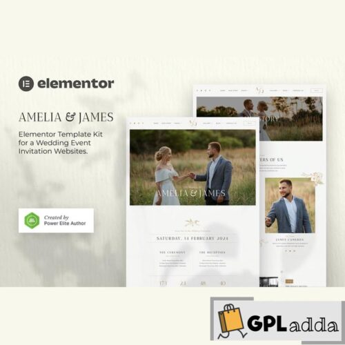 Amelia & James - Wedding Invitation Elementor Template Kit