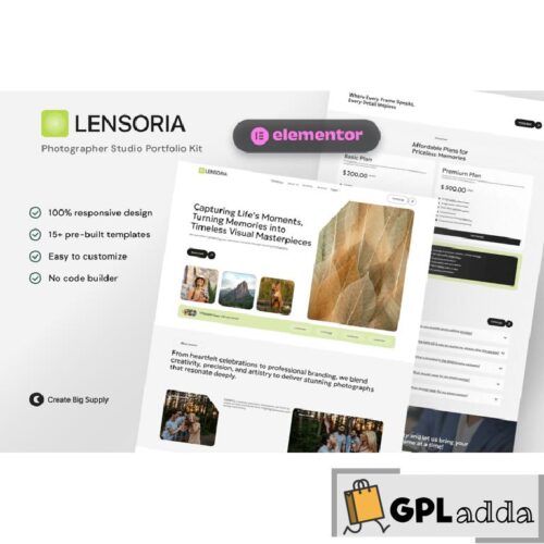 Lensoria - Photographer Studio Portfolio Elementor Template Kit