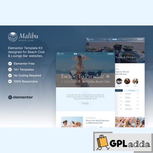 Malibu - Beach Club & Lounge Bar Elementor Template Kit