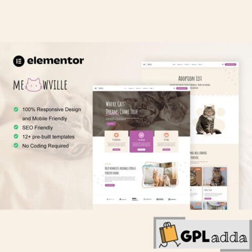 MeowVille - Animal Shelter & Cat Breeder Elementor Template Kit