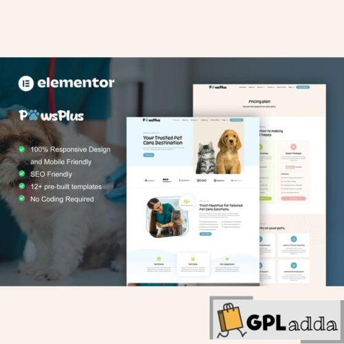 PawsPlus - Pet Care & Veterinary Elementor Template Kit