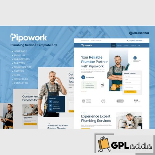 Pipowork - Plumbing Service Business Elementor Template Kits