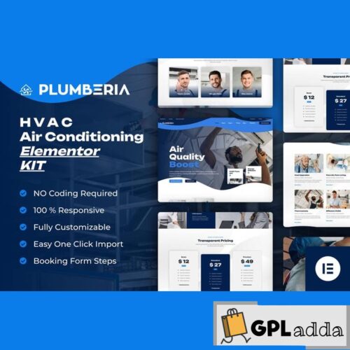 Plumberia - Air Conditioning & HVAC Repair Service Elementor Pro Template Kit