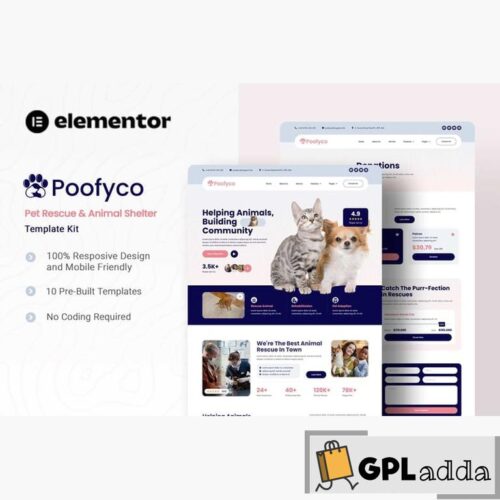 Poofyco - Pet Rescue & Animal Shelter Elementor Template Kit