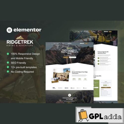 RidgeTrek - Hiking & Adventure Elementor Template Kit