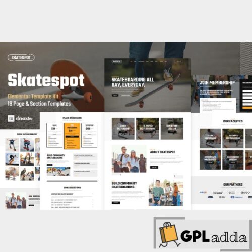 Skatespot - Skateboard Community & Skate Park Elementor Pro Template Kit