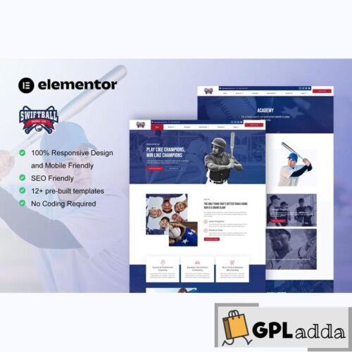 SwiftBall - BaseBall Team & Sport Club Elementor Pro Template Kit