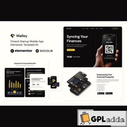 Walley - Fintech Startup Mobile App Elementor Template Kit