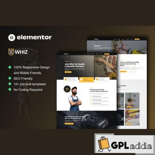 Whiz - Locksmith & Key Maker Services Elementor Pro Template Kit