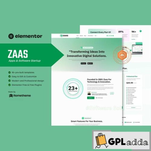 Zaas - Apps & Software Startup Elementor Template Kit