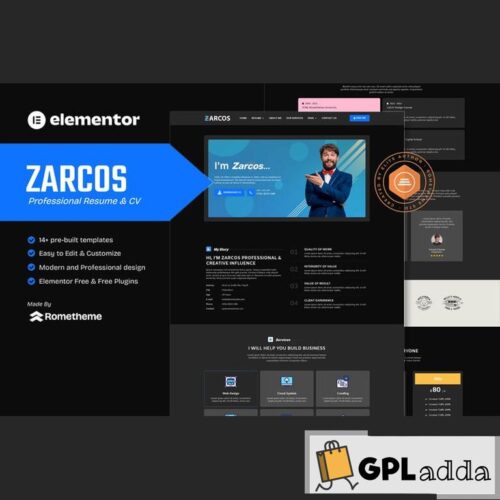 Zarcos - Professional Resume & CV Elementor Template Kit