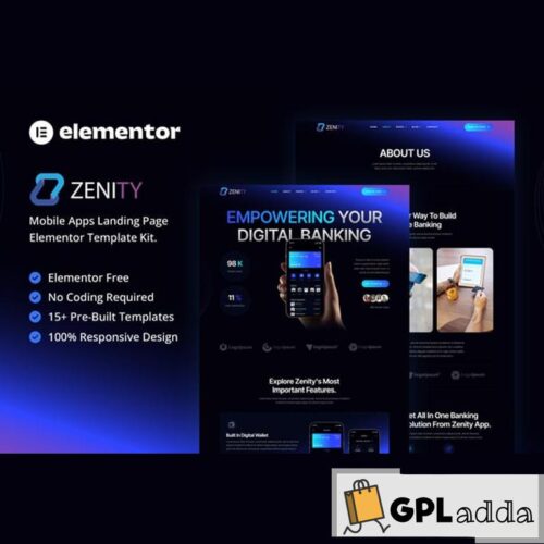 Zenity - Mobile App Landing Page Elementor Template Kit