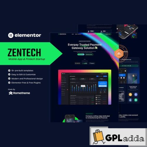 Zentech - Mobile App & Fintech Startup Elementor Template Kit