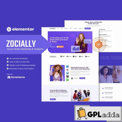 Zocially - Social Media Marketing & Analythic Elementor Template Kit