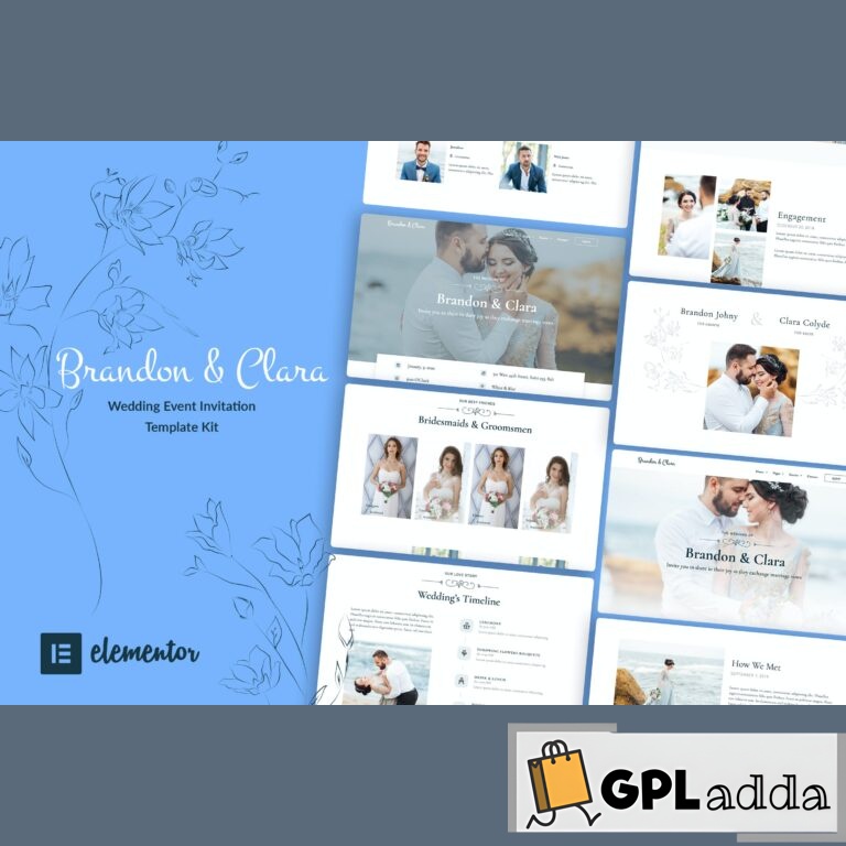 Brandon & Clara - Wedding Event Invitation Elementor Template Kit
