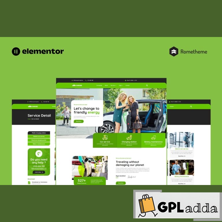 Caroze - Charging Station &EV Servicing Elementor Pro Full Site Template Kit