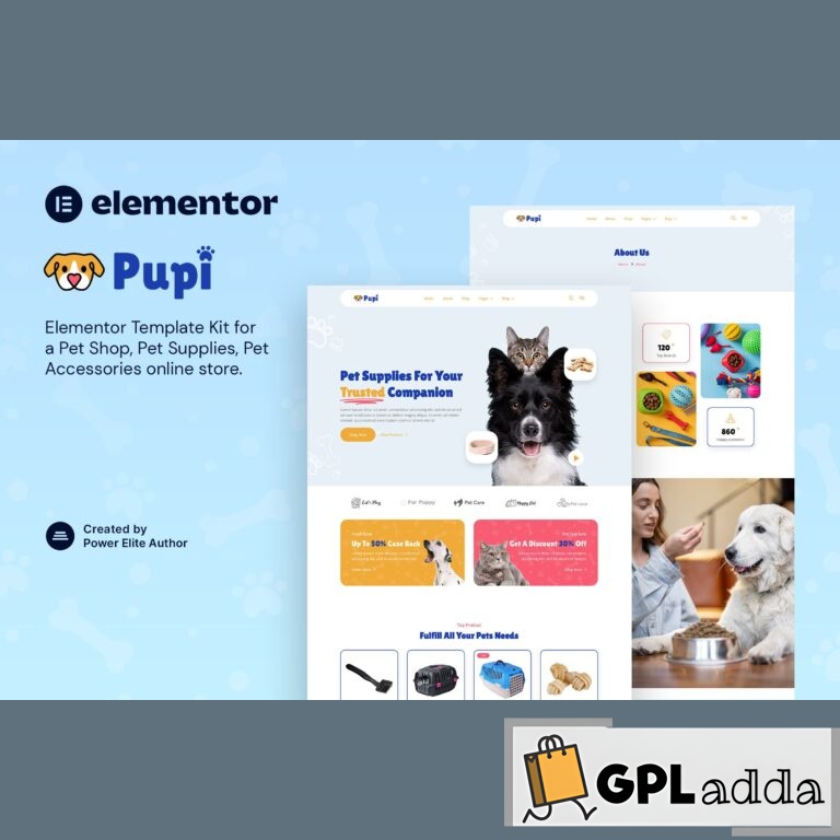 Pupi - Pet Shop & Pet Supplies Elementor Template Kit